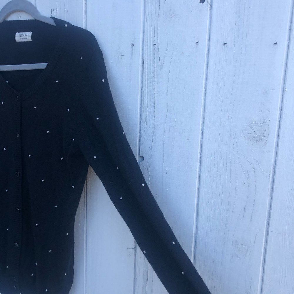 Anthropologie Numph Button Front Polka Dot Sweater - Picture 4 of 9